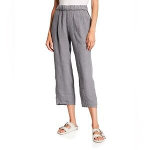 Eileen Fisher Women's Check Ankle Pant Mid-Rise Elastic Waist Linen Gray Size SP